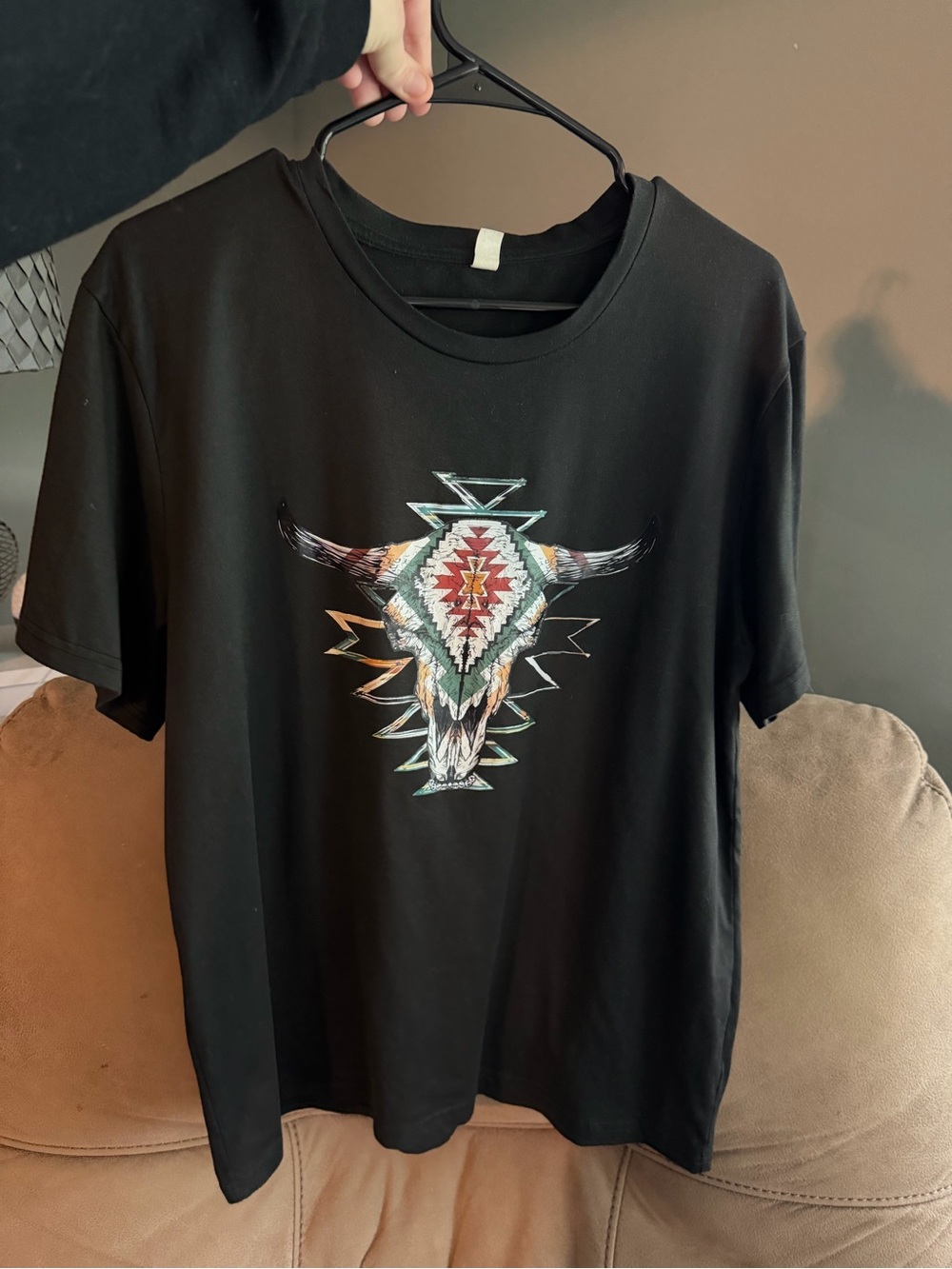 Black Graphic Bull Skull Tee - Men